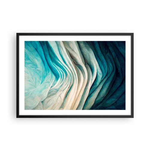 Affiche dans un cadre noir - Poster - Ondes dynamiques dans des tons de bleu et de blanc - 70x50cm - Insatiabilité bleue - Décoration murale moderne pour le salon et la chambre ARTTOR
