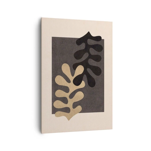 Impression sur toile - Image sur toile - Feuilles abstraites en noir et beige sur un fond rectangulaire - 70x100cm - Absence et complément - Décoration murale moderne pour le salon et la chambre ARTTOR
