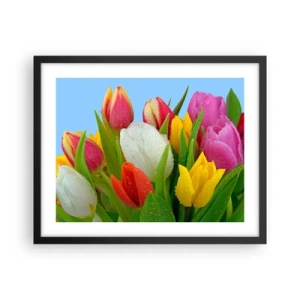 Affiche dans un cadre noir - Poster - Un arc-en-ciel fleuri en gouttes de rosée - 50x40 cm