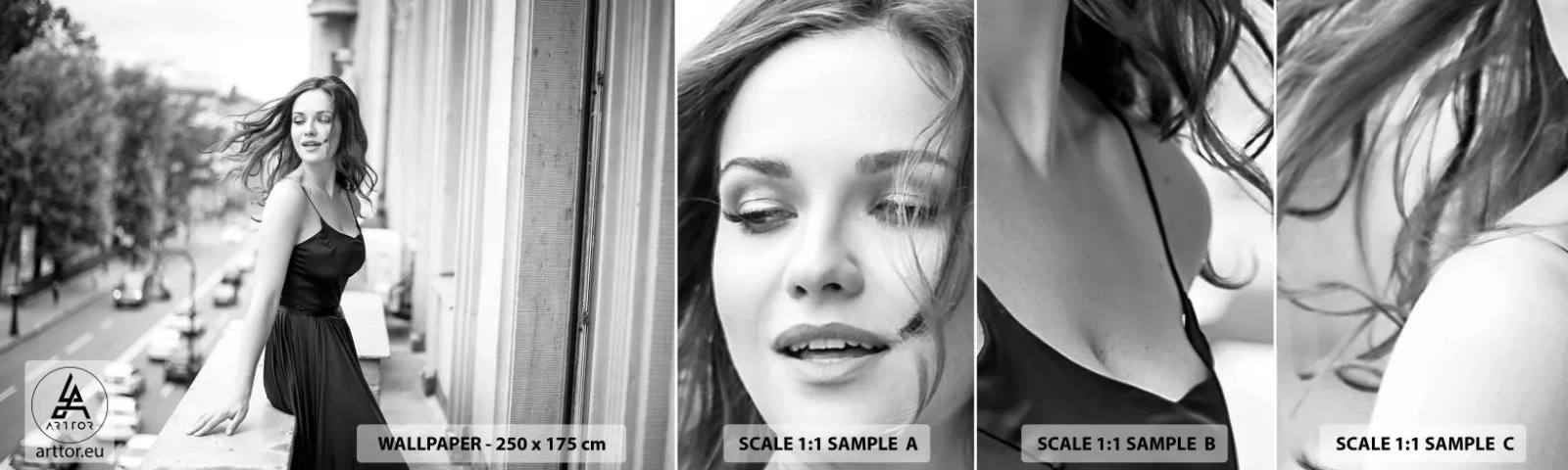 Échantillon de Papier Peint Autocollant Deluxe Sticker - Certainement un Parisien - Femme, Ville, Architecture - 100x30 cm