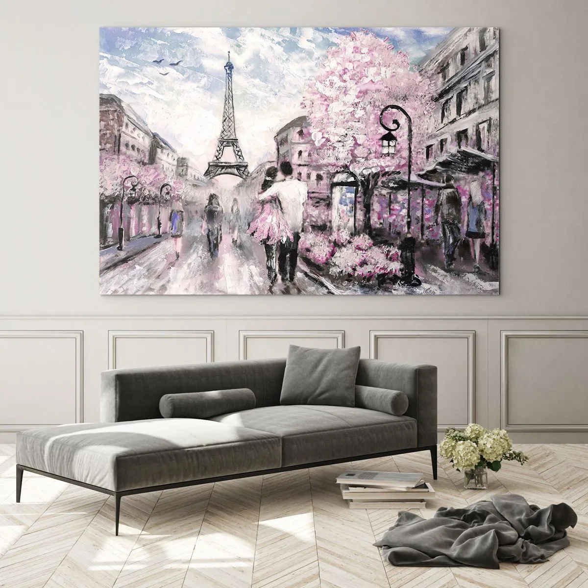 Impression sur verre - Image sur verre - Couple romantique à Paris avec la Tour Eiffel en arrière-plan - 70x50cm - Comment tomber amoureu, il faut juste... - Décoration murale moderne pour le salon et la chambre ARTTOR