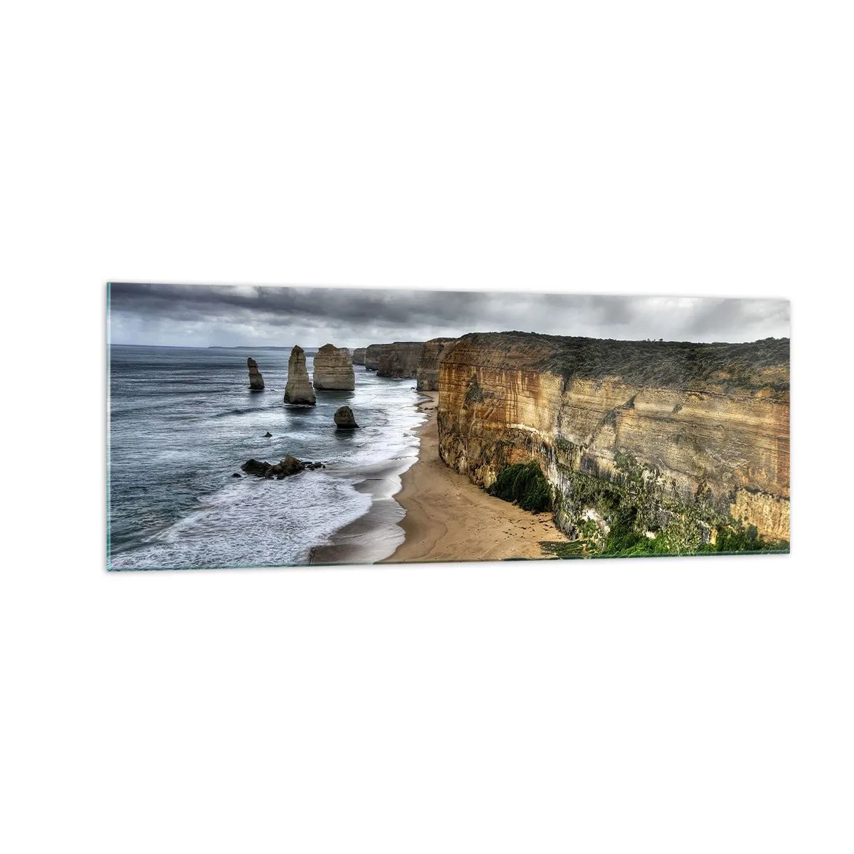 Impression sur verre - Image sur verre - Côte rocheuse avec plage et formations rocheuses - 140x50cm - Beauté brute - Décoration murale moderne pour le salon et la chambre ARTTOR