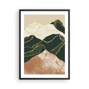 Affiche dans un cadre noir - Poster - Lignes dorées abstraites créant un paysage de montagne - 50x70cm - Sommets dorés - Décoration murale moderne pour le salon et la chambre ARTTOR