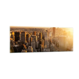 Impression sur verre - Image sur verre - Skyline de New York au coucher du soleil avec vue sur l'Empire State Building - 140x50cm - Grandir au soleil - Décoration murale moderne pour le salon et la chambre ARTTOR