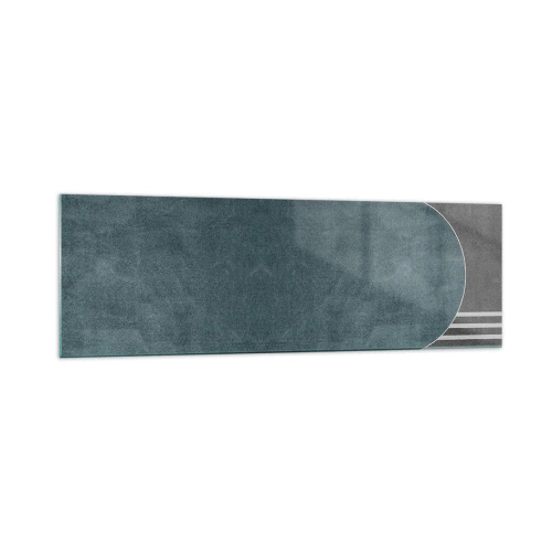 Impression sur verre - Image sur verre - Abstraction géométrique dans les tons de gris et de vert - 160x50cm - Composition de niveaux - Décoration murale moderne pour le salon et la chambre ARTTOR