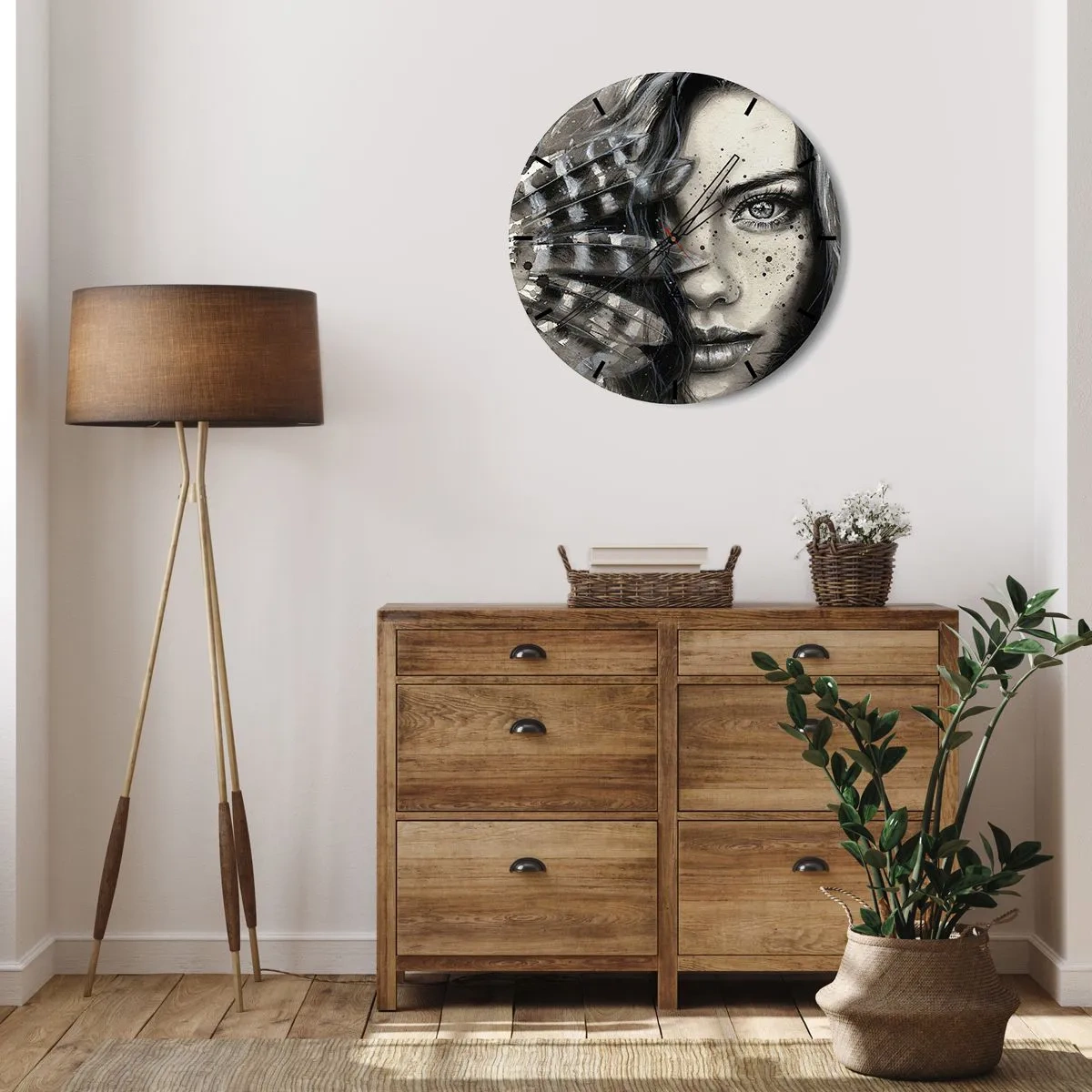 Horloge murale - Pendule murale - Portrait d'une femme avec un effet de pinceau artistique - 30x30cm - Beauté sauvage - Décoration murale moderne pour le salon, la cuisine et la chambre ARTTOR