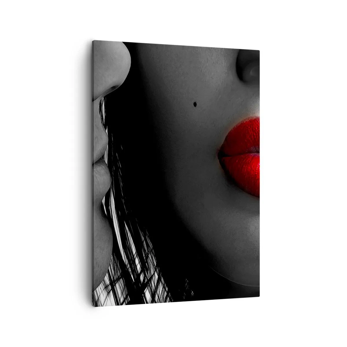 Impression sur toile - Image sur toile - Gros plan des visages d'une femme et d'un homme aux lèvres rouges. - 50x70cm - Face à face - Décoration murale moderne pour le salon et la chambre ARTTOR