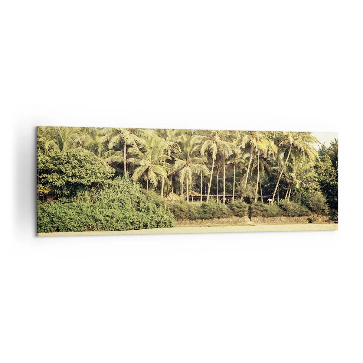 Impression sur toile - Image sur toile - Plage tropicale avec palmiers et mer turquoise - 160x50cm - Peut-être ici? - Décoration murale moderne pour le salon et la chambre ARTTOR