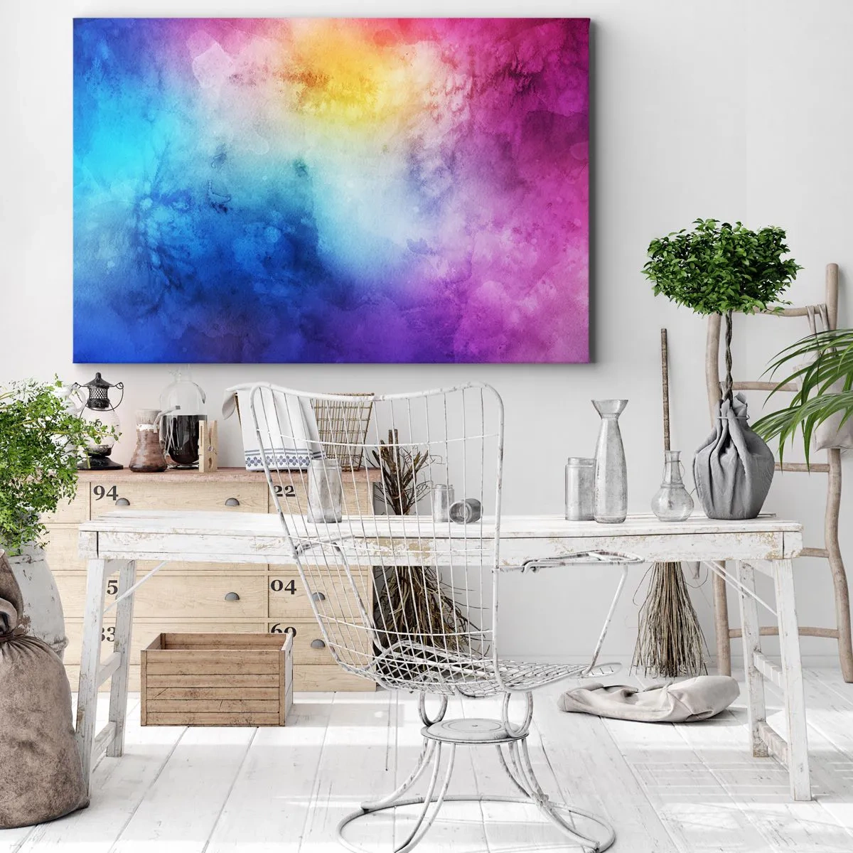 Impression sur toile - Image sur toile - Une composition abstraite dans des tons pastel de rose et de bleu. - 70x50cm - Presque au septième ciel - Décoration murale moderne pour le salon et la chambre ARTTOR