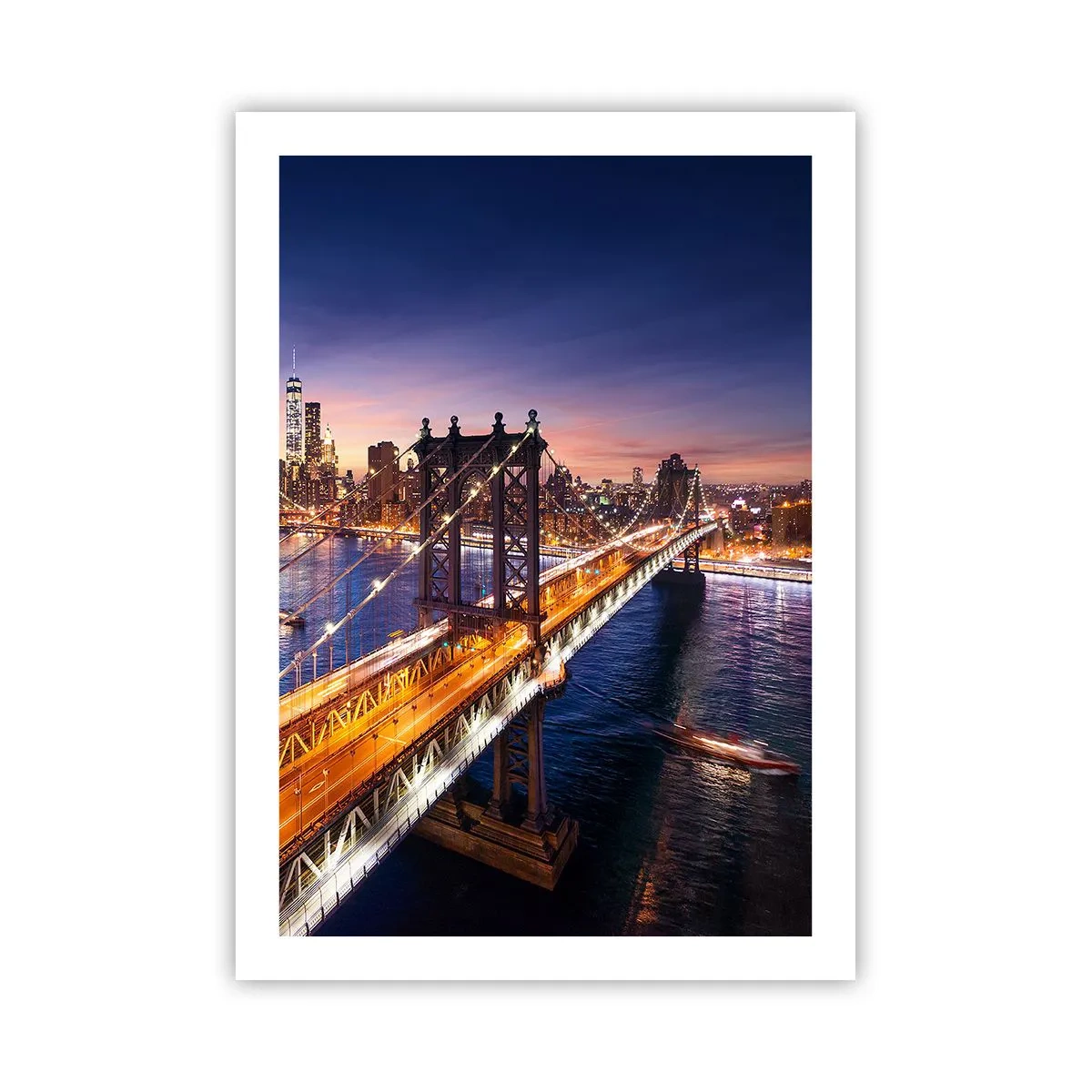 Affiche - Poster - Pont de New York la nuit avec vue sur la ville - 50x70cm - Un pont lumineux au cœur de la ville - Décoration murale moderne pour le salon et la chambre ARTTOR