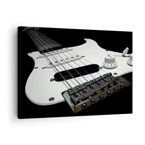 Impression sur toile - Image sur toile - Gros plan d'une guitare électrique blanche sur fond noir. - 70x50cm - Son caché en blanc - Décoration murale moderne pour le salon et la chambre ARTTOR