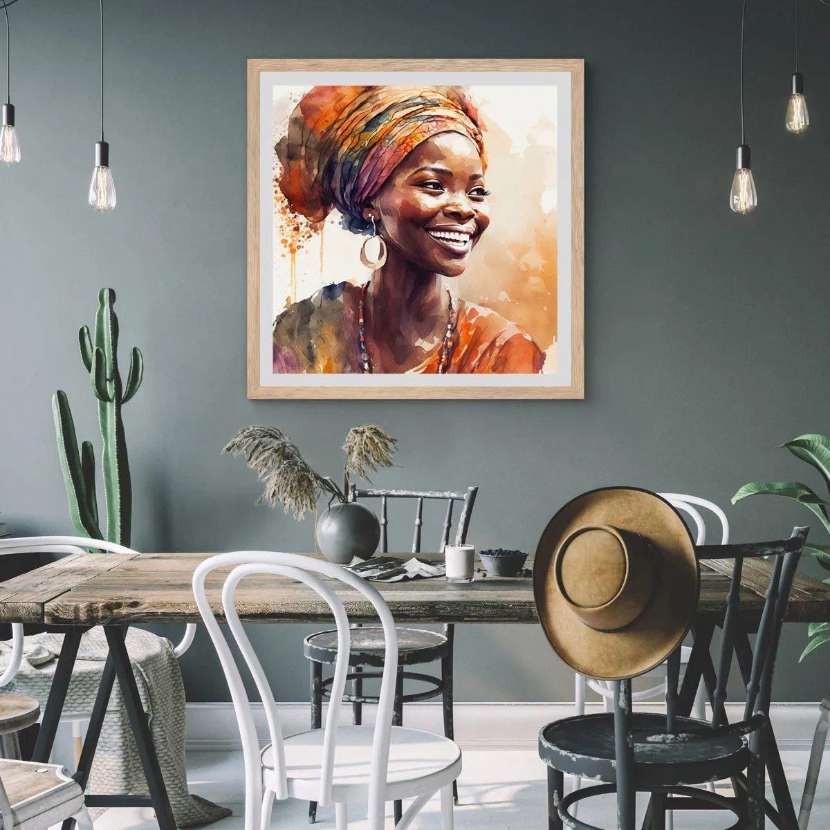 Affiche dans un chêne clair - Poster - reine africaine - 60x60 cm
