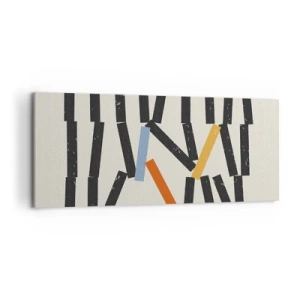 Impression sur toile - Image sur toile - Composition abstraite avec des rectangles colorés et noirs - 120x50cm - Dominos – composition - Décoration murale moderne pour le salon et la chambre ARTTOR