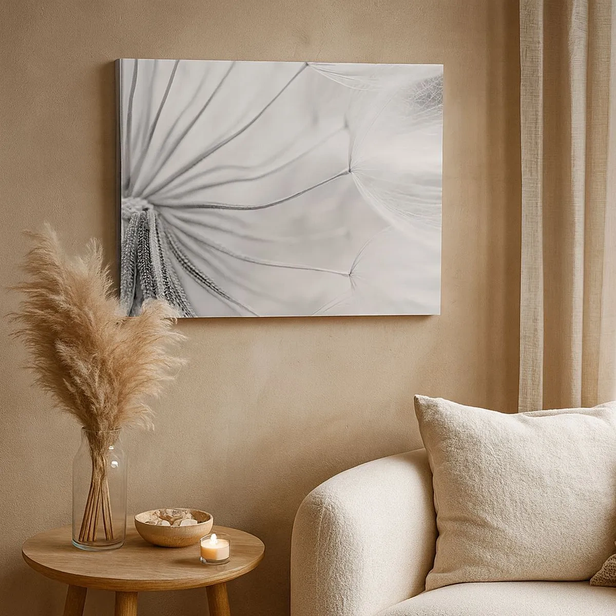 Impression sur toile - Image sur toile - Pissenlits délicats dans des tons noir et blanc - 70x50cm - Aigrette avant son envol - Décoration murale moderne pour le salon et la chambre ARTTOR