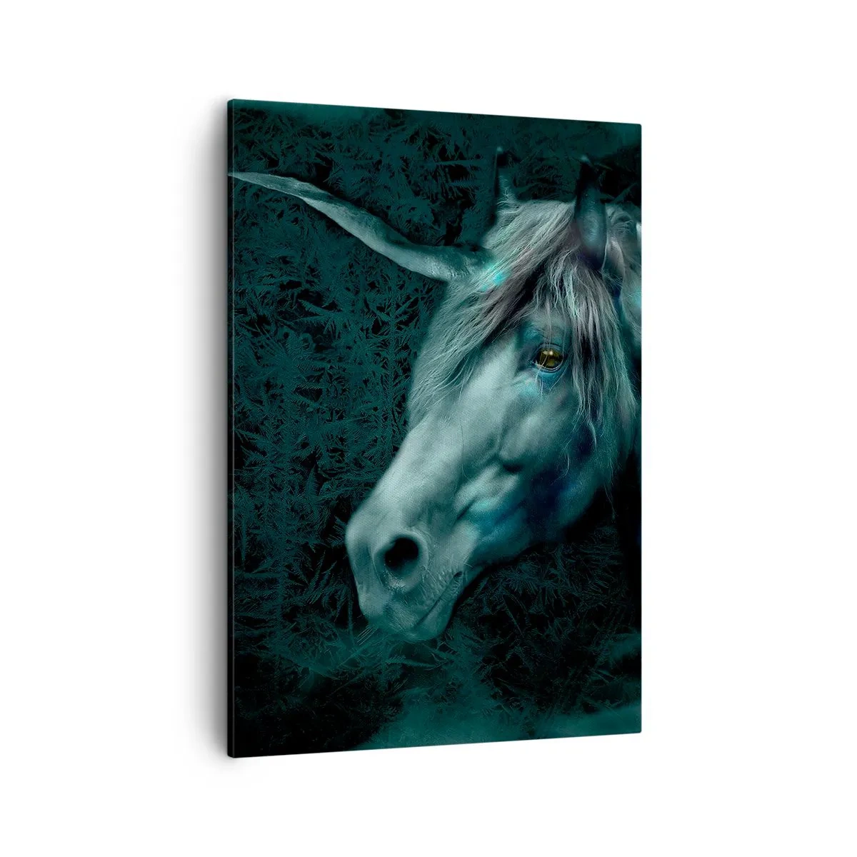 Impression sur toile - Image sur toile - Une licorne magique dans une forêt mystérieuse et sombre aux couleurs fantastiques. - 50x70cm - Dans une forêt de conte de fées - Décoration murale moderne pour le salon et la chambre ARTTOR