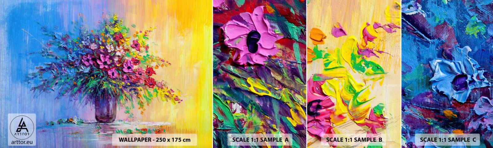 Échantillon De Papier Peint Standard Eco - Cadeau d'été de la prairie - Fleurs dans un vase, Morceau, Bouquet de fleurs - 100x30 cm