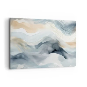 Impression sur toile - Image sur toile - Une abstraction délicate avec un motif de montagne dans des tons pastel. - 100x70cm - Abstraction enneigée et brumeuse - Décoration murale moderne pour le salon et la chambre ARTTOR
