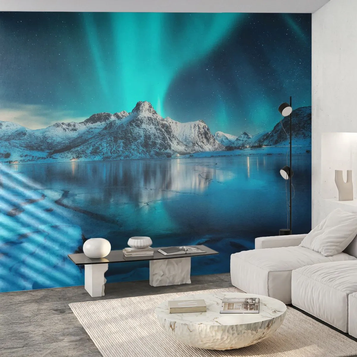 Papier Peint Photo Standard Eco - Nuit de lumières - Aurores boréales, Norvège, Paysage - 250x175 cm