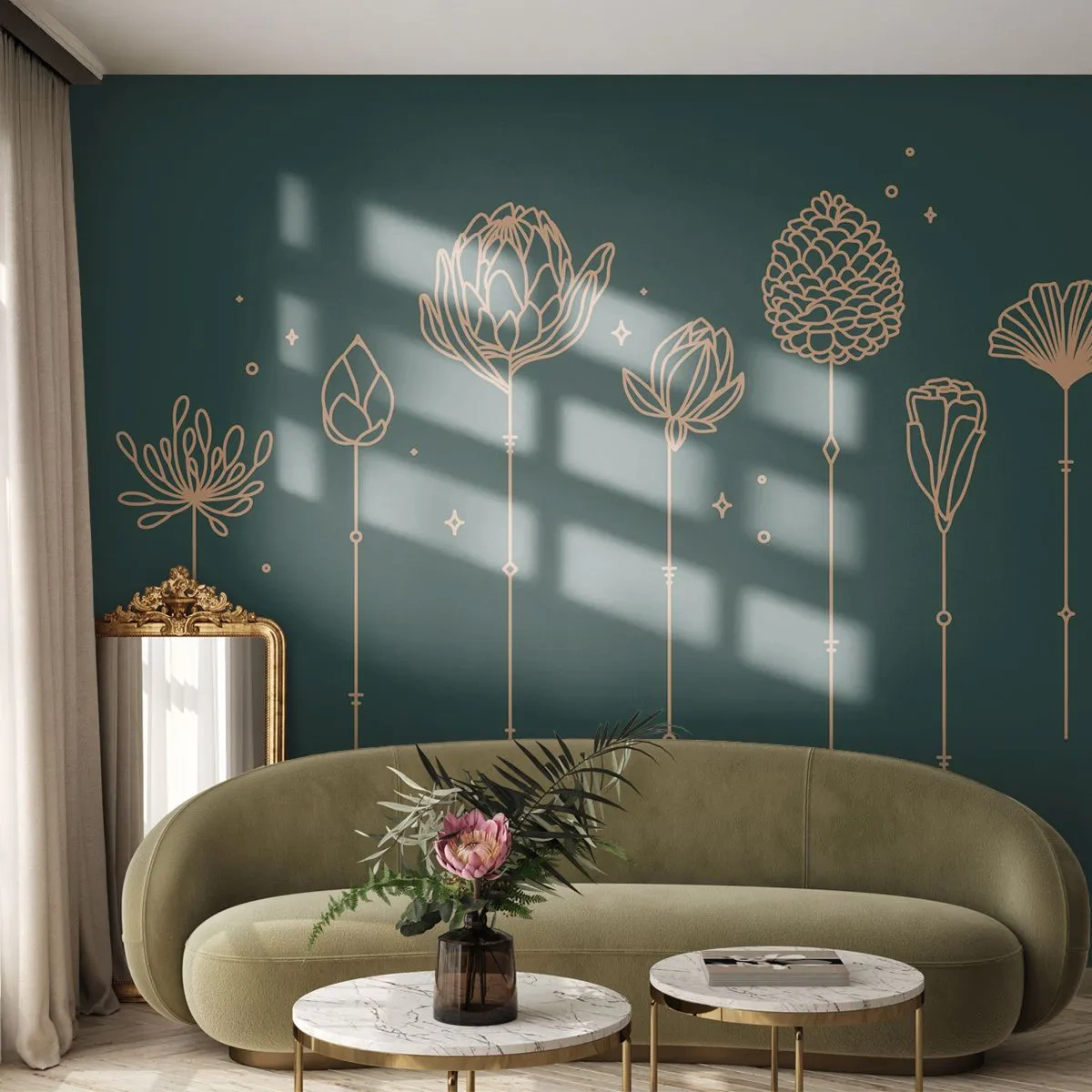 Papier Peint Autocollant Deluxe Sticker - La famille Plante - Fleurs, Art Déco, Minimaliste - 350x256 cm