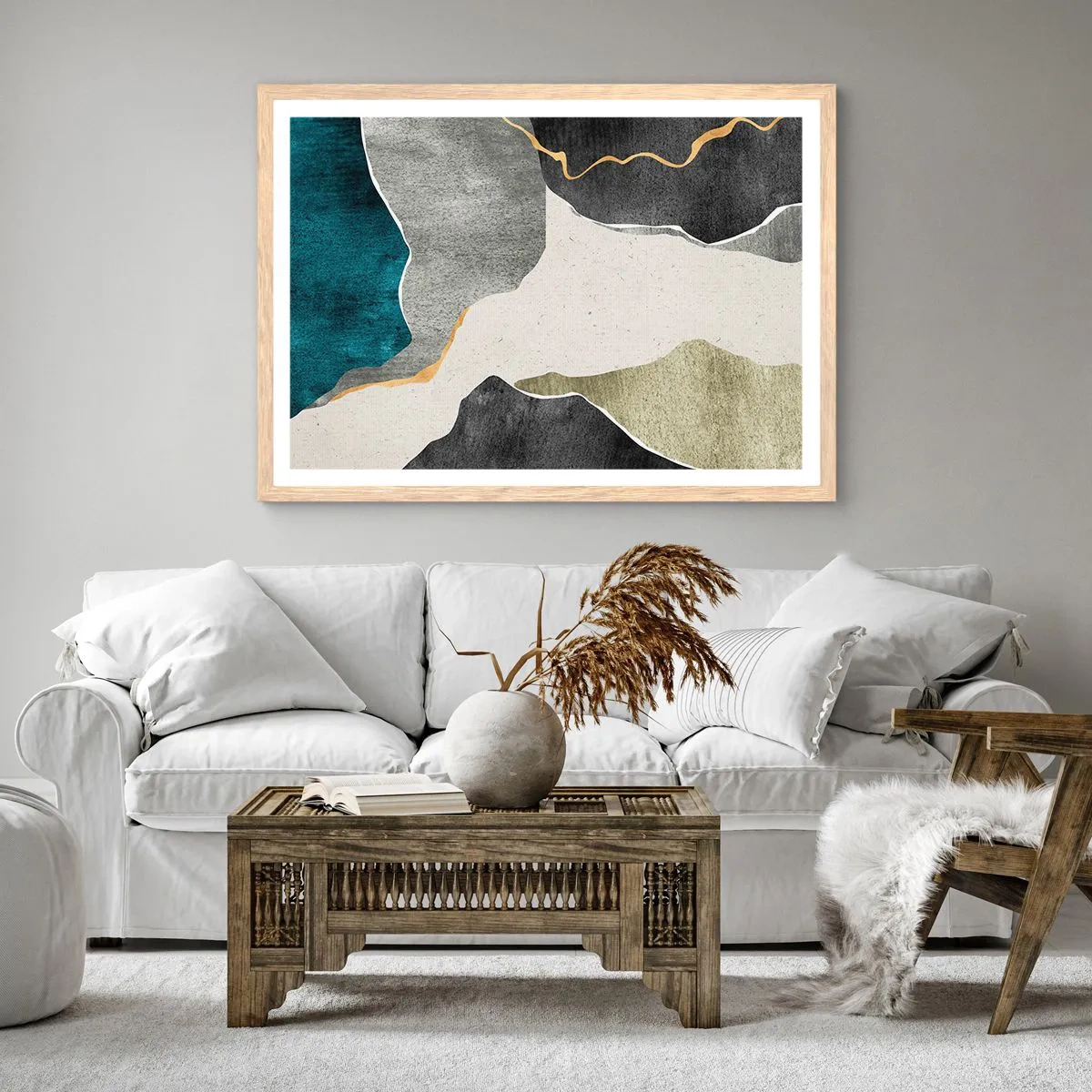 Affiche dans un chêne clair - Poster - Composition mosaïque avec un fil d'or - 50x40 cm