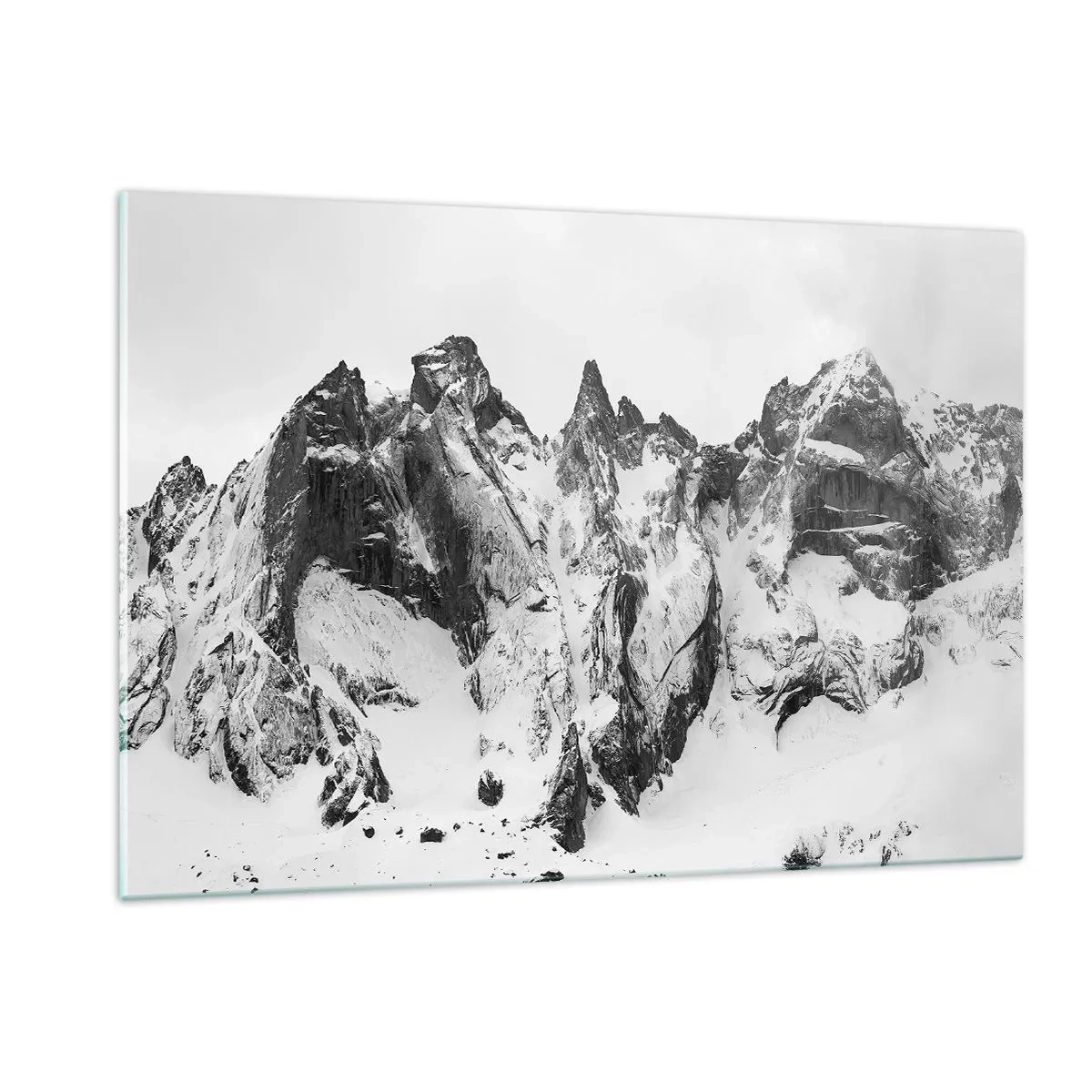 Impression sur verre - Image sur verre - Des sommets enneigés en noir et blanc - 120x80cm - Crête dangereuse de granit - Décoration murale moderne pour le salon et la chambre ARTTOR