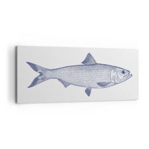 Impression sur toile - Image sur toile - Illustration d'un poisson dans des tons de bleu sur fond clair - 120x50cm - Salutations des mers du nord - Décoration murale moderne pour le salon et la chambre ARTTOR