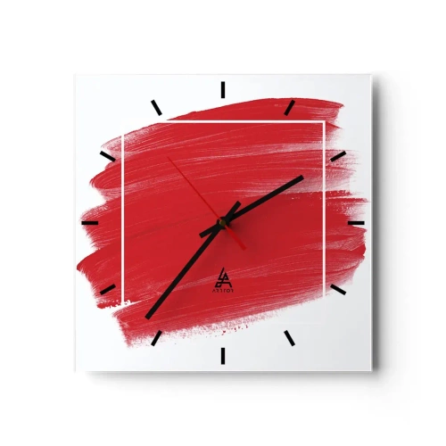 Horloge murale - Pendule murale - Coup de pinceau rouge avec bordure blanche - 30x30cm - En dehors du cadre - Décoration murale moderne pour le salon et la chambre ARTTOR