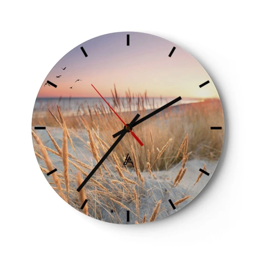 Horloge murale - Pendule murale - Herbe de plage au coucher du soleil avec vue sur la mer - 30x30cm - Berceuse baltique - Décoration murale moderne pour le salon, la cuisine et la chambre ARTTOR
