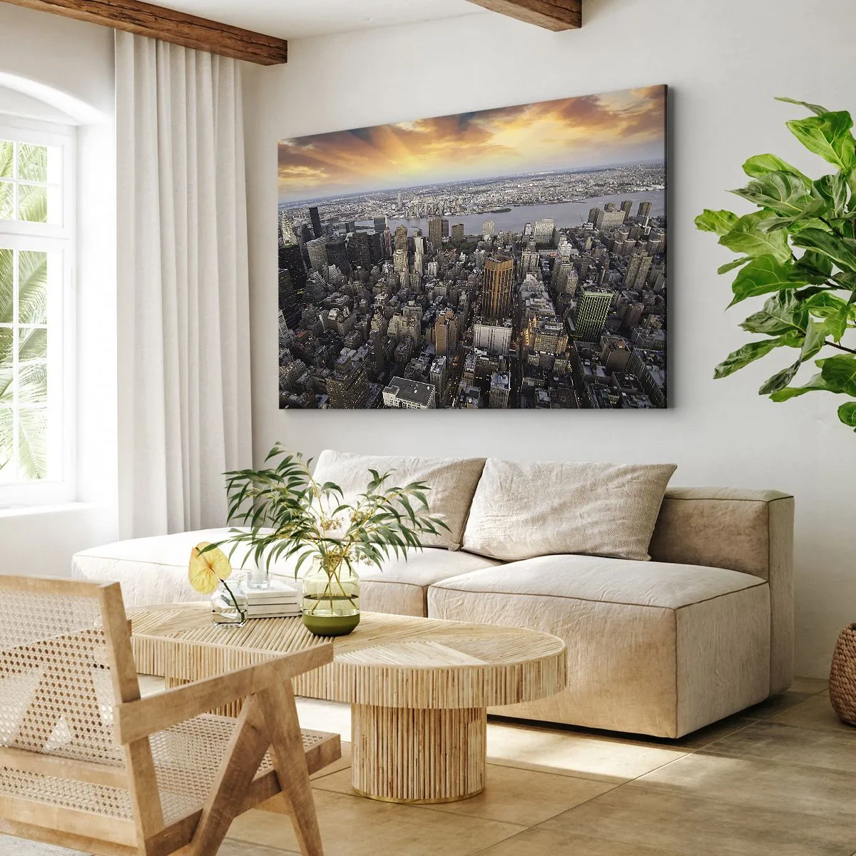Impression sur toile - Image sur toile - Vue de la métropole avec le soleil couchant - 120x80cm - Le cœur battant de notre époque - Décoration murale moderne pour le salon et la chambre ARTTOR