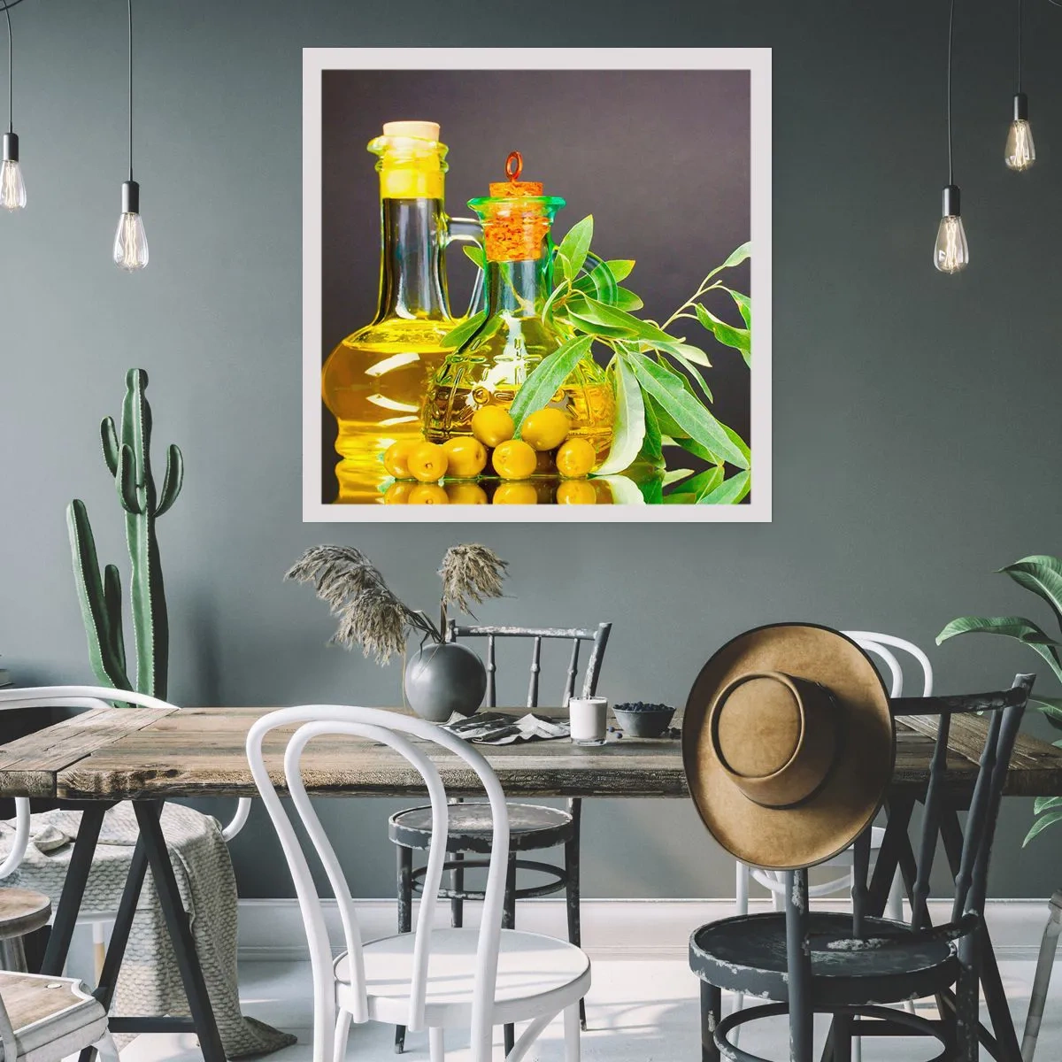 Affiche - Poster - Nature morte aux olives et à l'huile d'olive - 30x30 cm