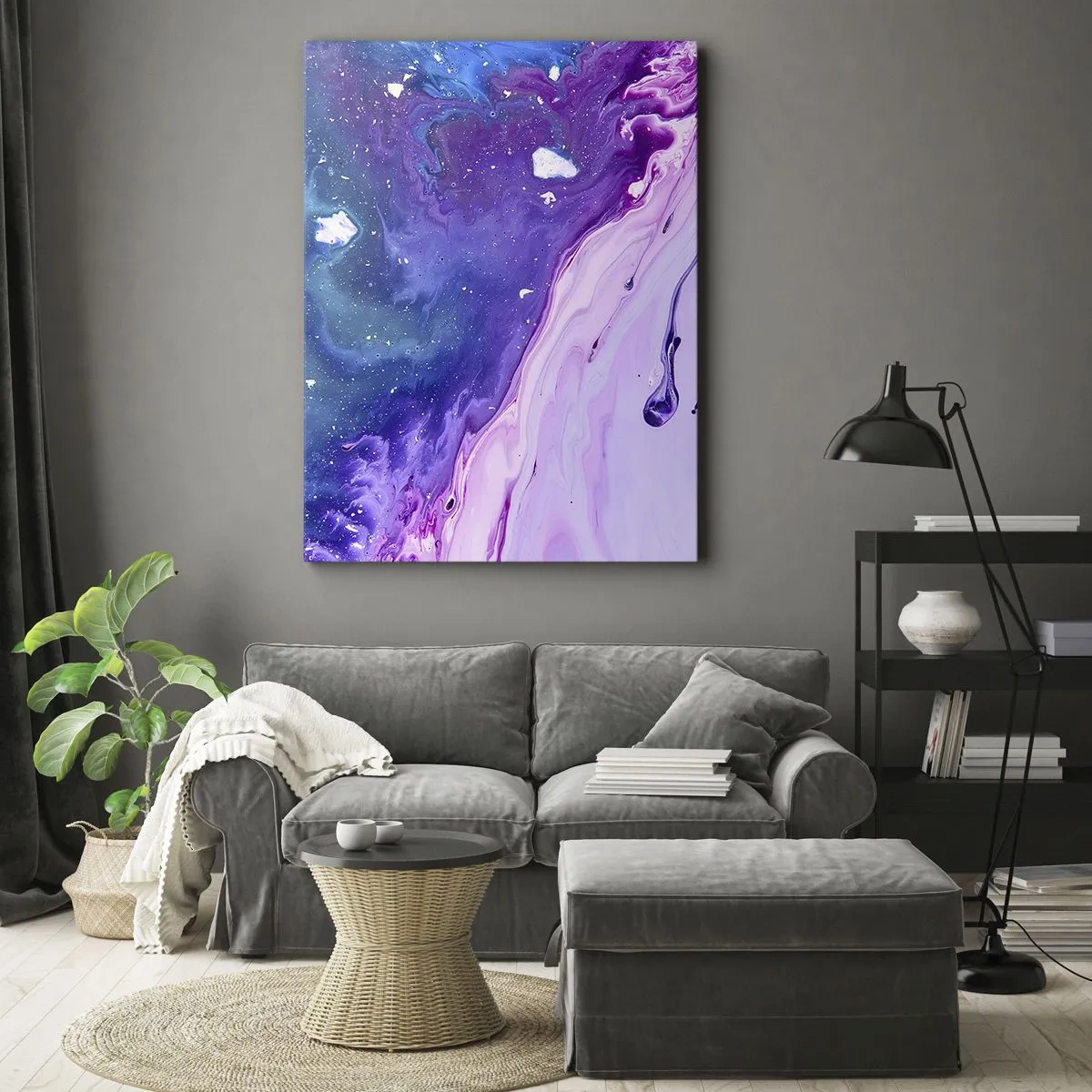 Impression sur toile - Image sur toile - Abstraction aux couleurs violettes et turquoise inspirée des contrastes - 50x70cm - Yin et yang - Décoration murale moderne pour le salon et la chambre ARTTOR