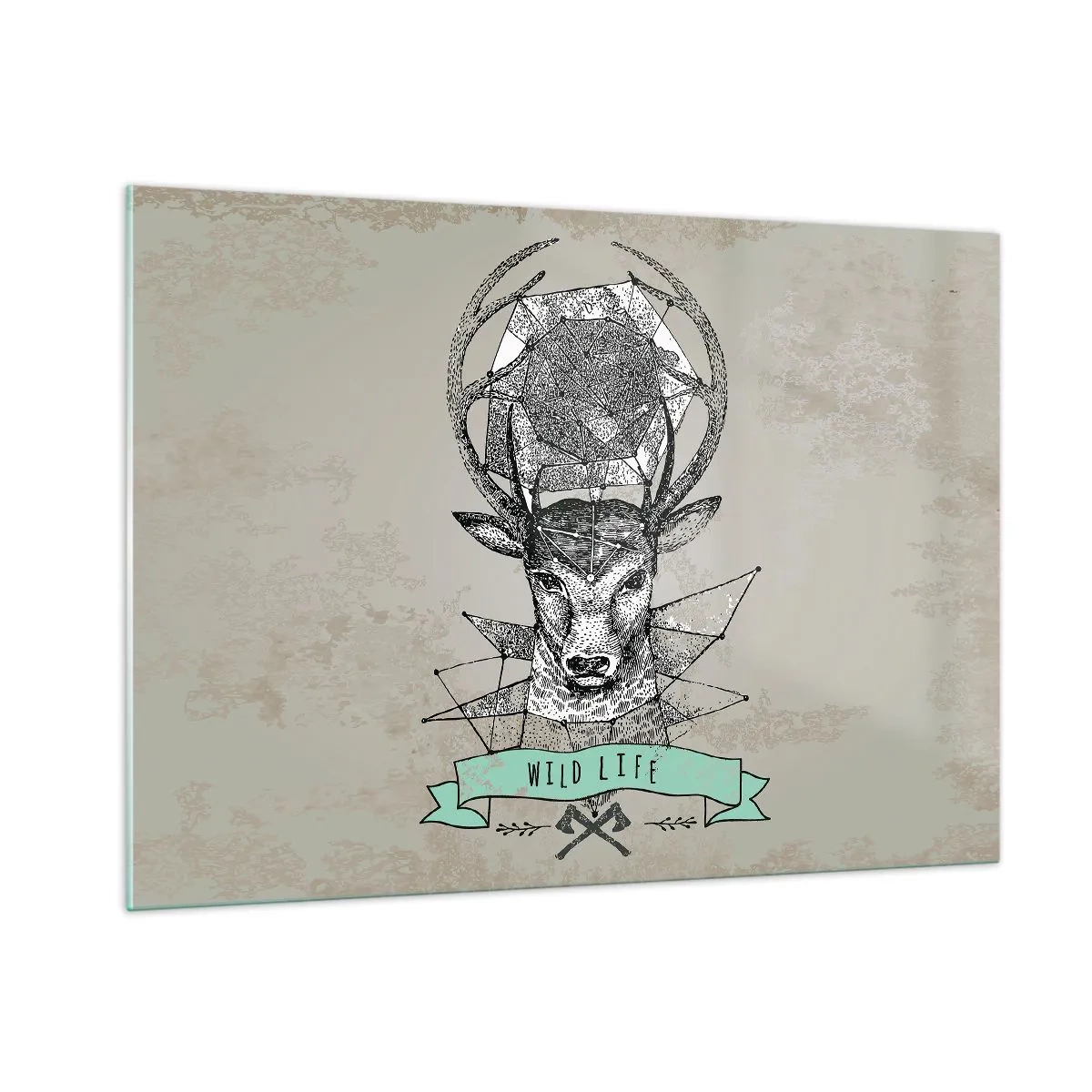 Impression sur verre - Image sur verre - Dessin géométrique d'un cerf avec l'inscription Wild Life - 100x70cm - Voir St. Hubertus - Décoration murale moderne pour le salon et la chambre ARTTOR
