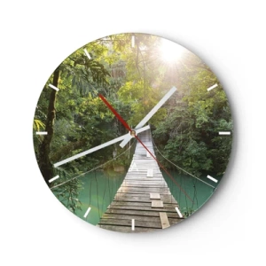 Horloge murale - Pendule murale - Pont suspendu en bois dans la jungle tropicale à l'aube - 30x30cm - De l'eau azur à la forêt azur - Décoration murale moderne pour le salon, la cuisine et la chambre ARTTOR