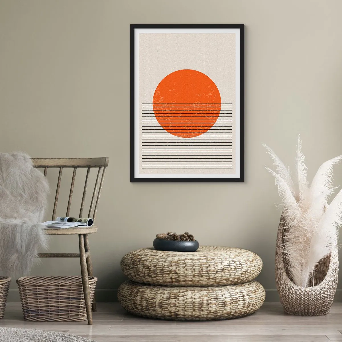Affiche dans un cadre noir - Poster - Un coucher de soleil minimaliste sous une forme géométrique - 50x70cm - Toujours le soleil - Décoration murale moderne pour le salon et la chambre ARTTOR