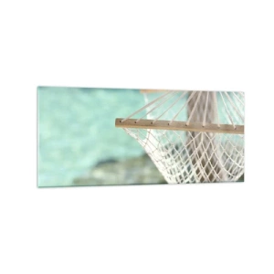 Impression sur verre - Image sur verre - Un hamac surplombant l'eau turquoise - 120x50cm - Le temps de la détente - Décoration murale moderne pour le salon et la chambre ARTTOR