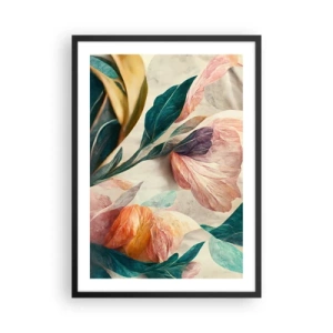 Affiche dans un cadre noir - Poster - Fleurs et feuilles colorées dans une composition artistique - 50x70cm - Fleurs des îles du sud - Décoration murale moderne pour le salon et la chambre ARTTOR