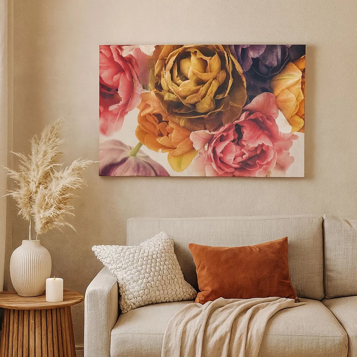 Impression sur toile - Image sur toile - Un bouquet de fleurs variées aux couleurs intenses - 70x50cm - La fête de la vie - Décoration murale moderne pour le salon et la chambre ARTTOR