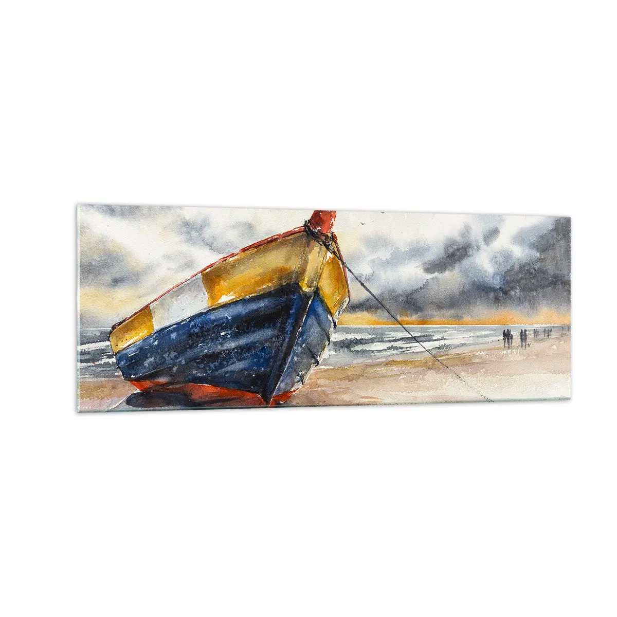 Impression sur verre - Image sur verre - Un bateau pittoresque sur la plage sous un ciel nuageux - 140x50cm - Repos sur le rivage - Décoration murale moderne pour le salon et la chambre ARTTOR
