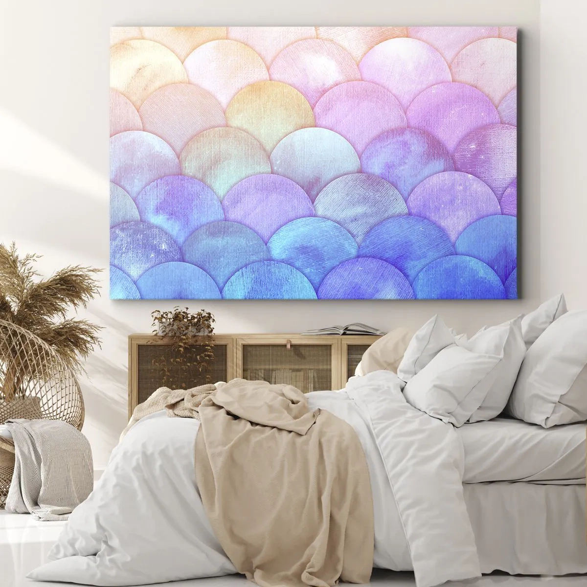 Impression sur toile - Image sur toile - Échelles abstraites aux tons pastel - 70x50cm - Écailles de perles - Décoration murale moderne pour le salon et la chambre ARTTOR
