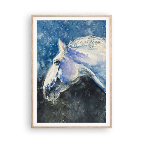 Affiche dans un chêne clair - Poster - Portrait dans une lueur azur - 70x100 cm