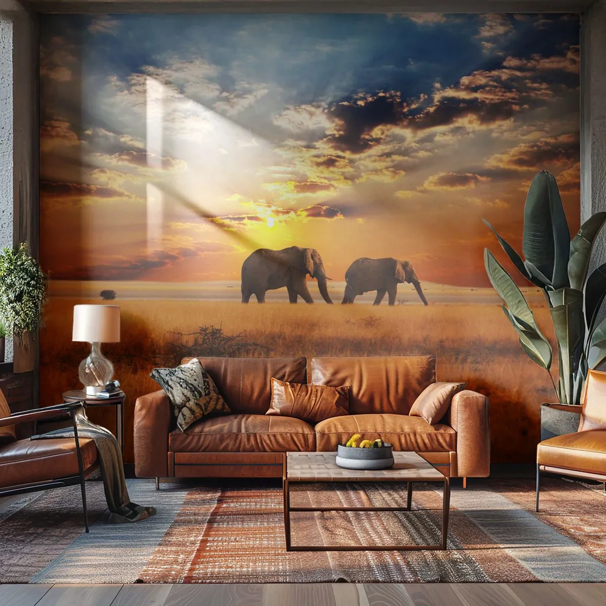 Papier Peint Autocollant Deluxe Sticker - Déambulation familliale - Animaux, Afrique, Éléphant - 250x175 cm