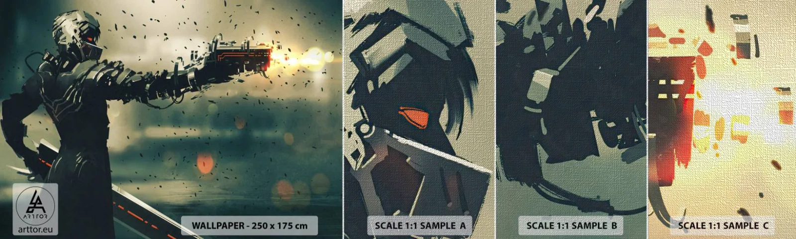 Échantillon de Papier Peint Premium Canvas - L'arme fatale - Votre propre Terminator - Abstraction, Fantaisie, Futur guerrier - 100x30 cm