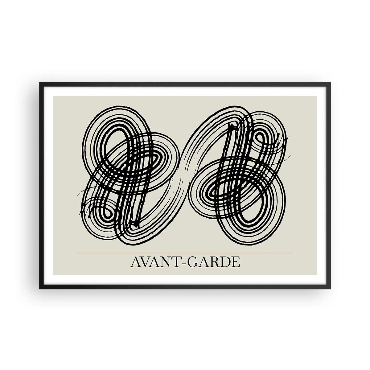 Affiche dans un cadre noir - Poster - Lignes noires abstraites sur fond clair dans un style avant-gardiste. - 100x70cm - C'est venu spontanément - Décoration murale moderne pour le salon et la chambre ARTTOR