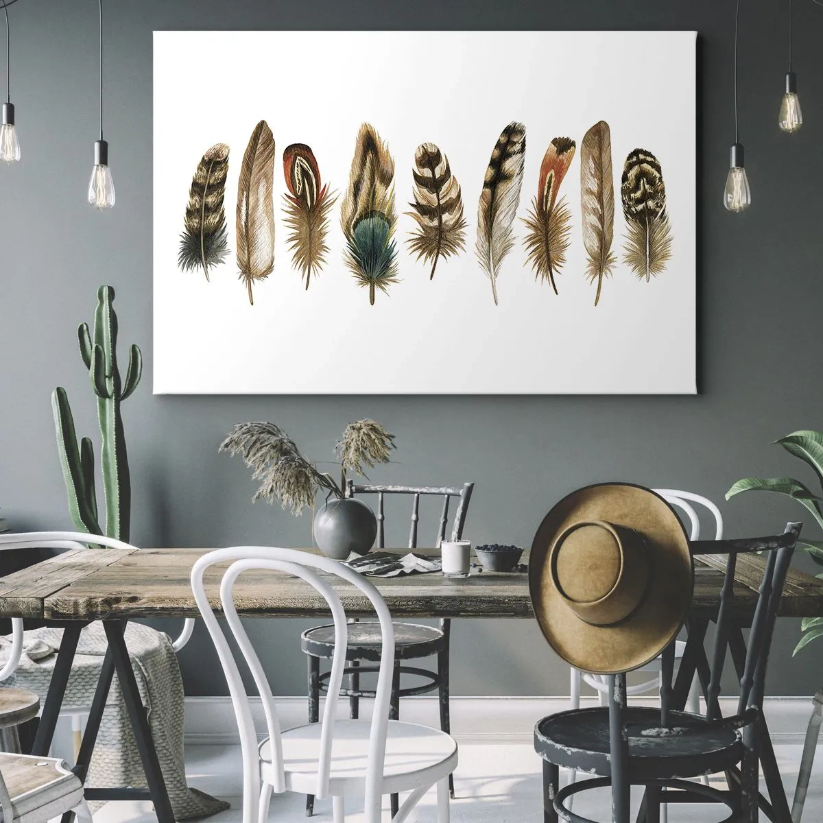 Impression sur toile - Image sur toile - Motif décoratif d'une collection de plumes diverses - 70x50cm - Variation à plumes - Décoration murale moderne pour le salon et la chambre ARTTOR