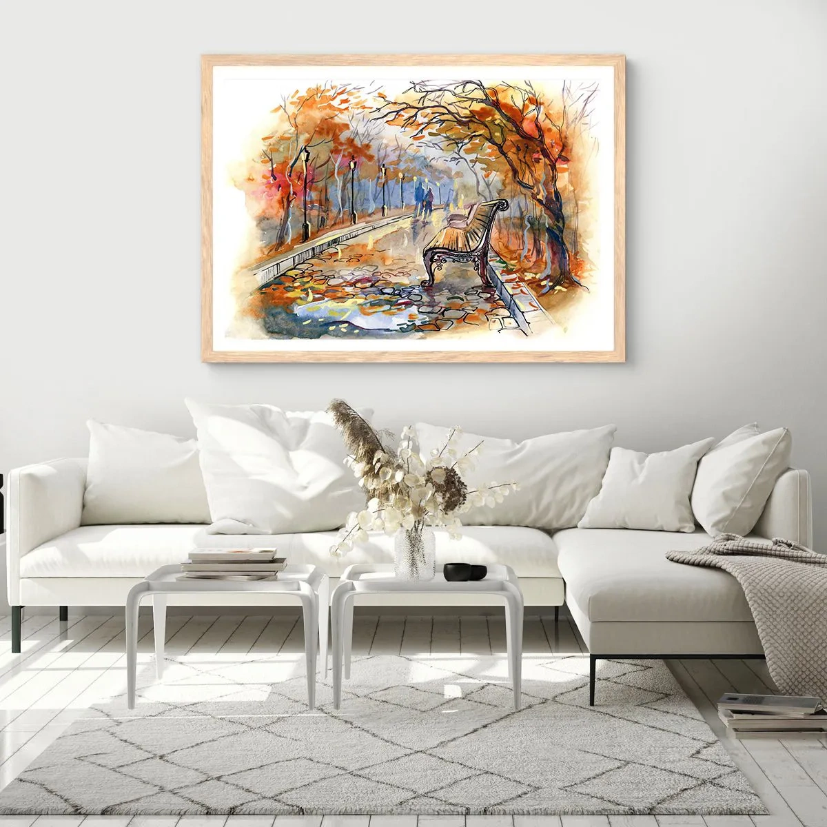 Affiche dans un chêne clair - Poster - Errer ensemble à l'automne - 70x50 cm