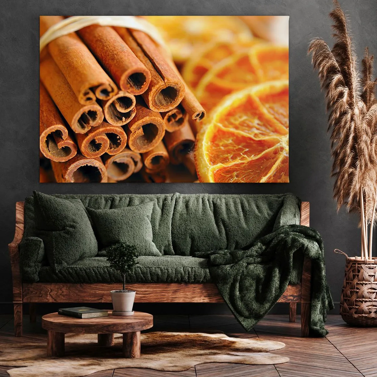 Impression sur toile - Image sur toile - Bâtons de cannelle avec des tranches d'orange séchées aux couleurs chaudes - 70x50cm - Sentez-vous leurs odeurs? - Décoration murale moderne pour le salon et la chambre ARTTOR