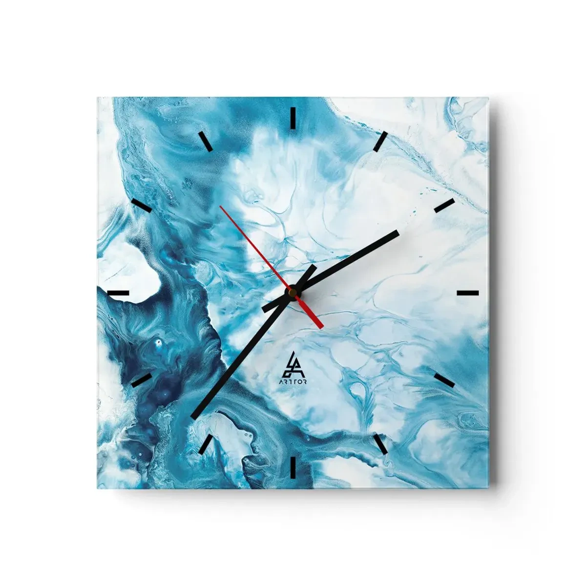 Horloge murale - Pendule murale - Motif abstrait dans les tons de bleu - 30x30cm - Concert de bleu - Décoration murale moderne pour le salon et la chambre ARTTOR