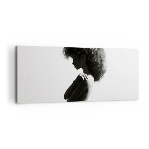 Impression sur toile - Image sur toile - Une silhouette subtile d'une femme dans des tons noirs et blancs sur un fond clair - 120x50cm - Comme une fleur au bout d'une fine tige - Décoration murale moderne pour le salon et la chambre ARTTOR