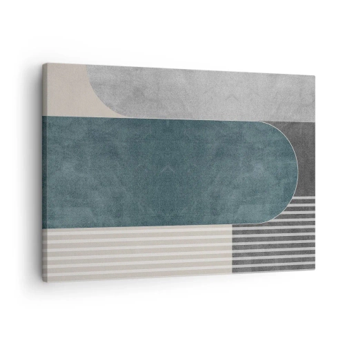 Impression sur toile - Image sur toile - Abstraction géométrique dans les tons de gris et de vert - 70x50cm - Composition de niveaux - Décoration murale moderne pour le salon et la chambre ARTTOR