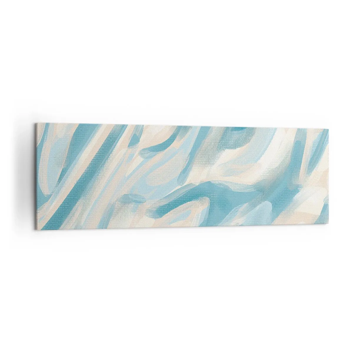 Impression sur toile - Image sur toile - Des stries bleues abstraites sur un fond clair - 160x50cm - Brise printanière - Décoration murale moderne pour le salon et la chambre ARTTOR